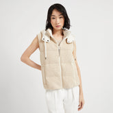 Brunello Cucinelli Women's Fall/winter Cotton British Ribbed Knit Down Vest Hooded Drawstring Sleeveless Jacket Ngvp #2417