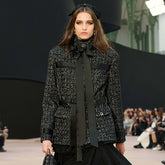 Chanel 25FW Women's Tunic Jacket Cashmere Tweed Thick Flower Stand Collar Mid Length Style #332919
