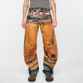 Ngvp Men's Four Seasons 3D Printed Low Rise Solid Color Loose Jeans Autonomous Label-Free Casual Pants #9923