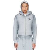 Mowalola Men's Fall And Winter Gray Dirty White Do Old Double-layer Hooded Zipper Short Sweater High Street Casual Trend Jacket Ngvp #2413