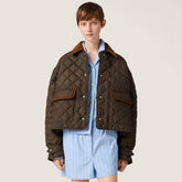 MiuMiu Women's Fall/Winter Fashion Casual Lapel Single Breasted Short Diamond Checked Loose Cotton Jacket #79245