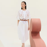 Hermes Women's Summer Fashion Casual Round Neck Embroidered Jacquard Short Sleeve Beach Dress #78647