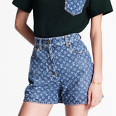 Louis Vuitton Women's Summer Monogram Straight High Waist Solid Color Cotton Denim Shorts #81328