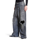 Balenciaga Men's And Women's Spring/Fall Fashion Casual Washed Distressed Relaxed Fit Ripped Jeans Pants #78978