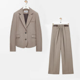Loewe Women's Spring/fall Classic Solid Color V Neck Single Button Long Sleeve Blazer Paired With Solid Color Elastic Waist Straight Leg Suit Pants Suit Set #79228