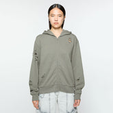 Acne Studios Men's Women's Unisex Spring/fall Fashion Casual Solid Color Oversized Hooded Zipper Front Distressed Vintage Logo Cotton Jacket #78451
