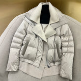 Loro Piana Women's Fall/Winter Double-Faced Cashmere-Blend Faux Two-Piece Solid Color Stand Collar Zipper Long Sleeve Puffer Down Jacket Ngvp #2361