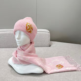 Louis Vuitton Women's Autumn and Winter Embroidery Pan Long Patch Logo Pink Woolen Fleece Hat Scarf Set #98115