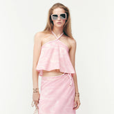 Chanel Women's Summer Solid Color Printed Cotton Halter Neck Top #77254