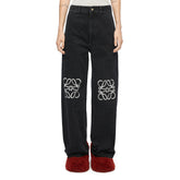 Loewe Women's Spring and Autumn Logo Print Black Low Rise Zipper Loose Jeans Pants #74754