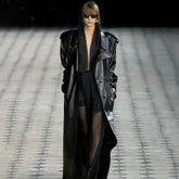SAINT LAURENT Women's Ultra-long Leather Jacket Temperament Fashionable And Elegant Luxury Belt Trench Coat Spring And Fall Lapel Long-sleeved Loose Jacket Ngvp #9999