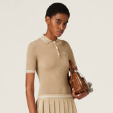 MiuMiu Women's Spring/Summer Applique Logo Oversized Stretch Short Sleeve Polo Shirt T-Shirt #74947