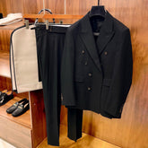 Louis Vuitton Men's Fall And Winter Business High-end Tide Wool Double-breasted Blazer Top Wedding Suit Casual Pants Black Suit Set Ngvp #2443