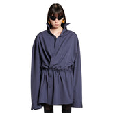Balenciaga Women's Spring and Autumn Solid Color Waisted Shirt Neck Regular Fit Long Sleeve Dresses #75261