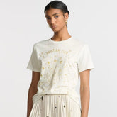 Dior Women's Summer Gold Thread Embroidery Printed Solid Color Round Neck Cotton Short Sleeve T-Shirt #77141