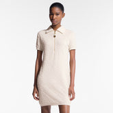 Louis Vuitton Women's Spring/Summer Embossed Letter Print Solid Color Wool Knit Half-Zip Slim-Fit Short-Sleeve Dress #77361