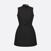 Dior Women's Summer Removable Ruched Collar High Street Solid Color Belted Silk-Cotton Single Breasted Sleeveless Flared Short Dress Dresses Ngvp #2329