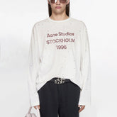 Acne Studios Women's Spring/Summer Solid Color Letter Print Rhinestone Round Neck Long Sleeve T-Shirt #77188