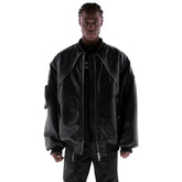 Far archive Autumn And Winter Black Men's Leather Jacket Zipper Fashion High Street Trend Zipper Pocket Jacket #81393