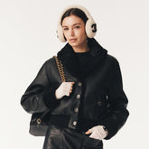 Chanel 25FW Tunic Jacket Reversible Shearling Black Merino Wool Women's Warm Retro Leather Jacket #332447