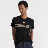 DIOR Embroidered T-Shirt Black and Gold-Tone Cotton Blend Jersey #336628