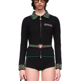 Casablanca Women's Spring/Autumn Solid Colour Embroidered Pattern Wool Zipper Long Sleeve Jacket and Casual Trousers Pants Set Suit #77129