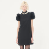 Valentino Short Crepe Couture Dress Feathers Woman Black #333699