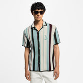 Louis Vuitton Men's Summer Striped Crochet Single Breasted Short Sleeve Shirt Casual Lace-Up Shorts Suit Set #76893