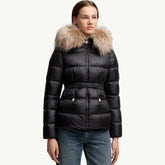 Moncler Black Beige Boed Hooded Shearling Trimmed Short Down Jacket Short Down Jackets #293421