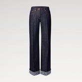 Louis Vuitton Women's Flap Flare Jeans Four Seasons Solid Color Mid-Waist Pocket Zipper Casual Pants Pants Leg Logo Printing #81345