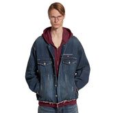 Balenciaga PATCHED Men's And Women's Spring/Fall Fashion Contrast Color Hooded Single Breasted Button-Up Embroidered Denim Jacket #78995