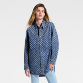 Louis Vuitton Men's And Women's Spring/Summer Fashion Casual Denim Washed Vintage Loose Print Shirt #78311
