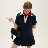 MiuMiu Women's Summer Solid Color Logo Embroidery Pleated Fine Sister Mini Short Sleeve Dress Short Dress #75582