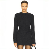 Helsa Women's Autumn And Winter Fashion Exquisite Suit Waisted Short Top Cardigan Hip Slim Daily Knit Skirt Black White Temperament Set Ngvp #2475