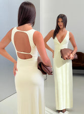 Vestido largo Frederica escote pronunciado amarillo mantequilla