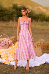 CELENIA Lilac Floral Corset Midi Dress
