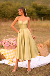 OLIVETTA Olive Green Corset Midi Dress