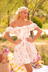 MARELLA Cream White Floral Off-Shoulder Mini Dress