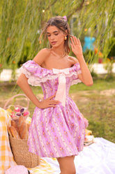 MARELLA Lilac Floral Off-Shoulder Mini Dress
