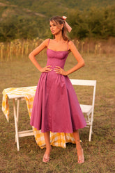SCARLETTE Damson Purple Corset Midi Dress