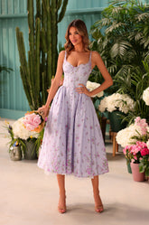 VIOLETTA Lilac Floral Midi Dress