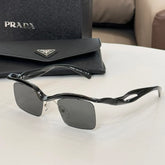 Prada Women's Men's Sunglasses Retro Funky Dazzling High Street Black Square Frame Eyewear #71351
