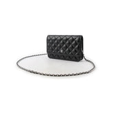 CHANEL Classic CC Logo Silver Buckle Lychee Leather Black #332724