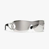 CHANEL Women's and Men's Sunglasses Goggles And Rhinestones Vintage Eyewear Metal Heart Diamonds One Piece Rimless Aviator Sunglasses #332597
