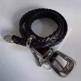 JieDa Men's Cowhide Braided Solid Color Vintage Chain Belt No Punch Belt Ngvp #8275