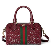 Gucci Ophidia Collection Crystal-embellished Mini Boston Bag Fashion Striped Satin Ribbon Gold-tone Hardware Clutch Bag Crossbody Bags #193419