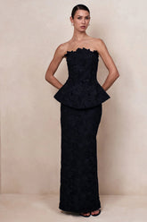 Delvine | Black Lace Bandeau Corset Maxi Dress