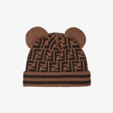 Fendi Children's Bear Ears Brown Wool Logo Knit Hat #97875