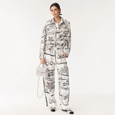 Chanel Hand-painted Camellia Silk Stretch Casual Pants Shirt #377175