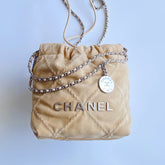 Chanel Suede Rivet Style 22 Bag Mini Antique Silver Buckle Italian Bonaudo Suede Calfskin Apricot Silver Buckle Women's Luxury Chain-strap Tote Bag Bags #81448